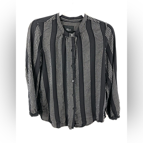 Rails Eloise Top Sagrada Stripe Button Down Shirt Black Metallic Size Small - Picture 10 of 10